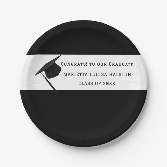 Personalized Black Class of 20XX Graduation Paper Plate (Front)