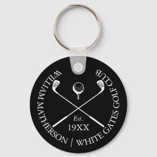 Personalized Black Classic Golf Club Name Keychain