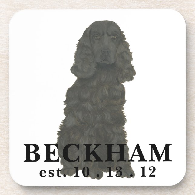 Personalized Black Cocker Spaniel Beverage Coaster (Front)