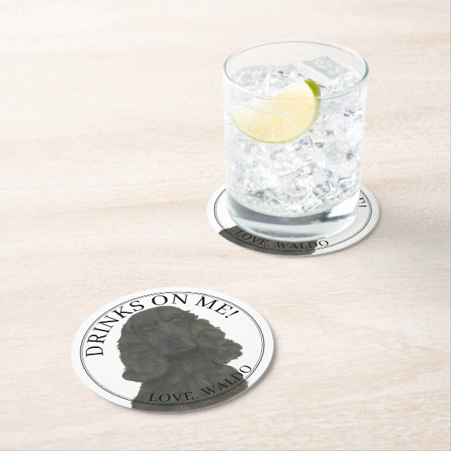 Personalized Black Cocker Spaniel Dog Wedding Round Paper Coaster (Insitu)