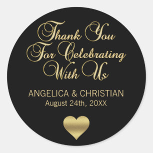 Personalized Black Colour Gold Thank You Wedding Classic Round Sticker