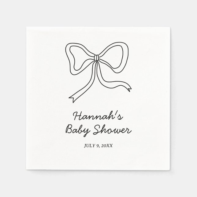 Personalized Black Coquette Bow Baby Shower Napkin (Front)