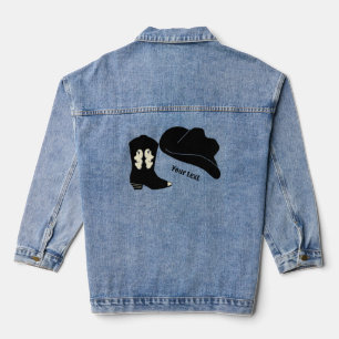Personalized Black Cowboy Rodeo Hat Boot Denim Jacket