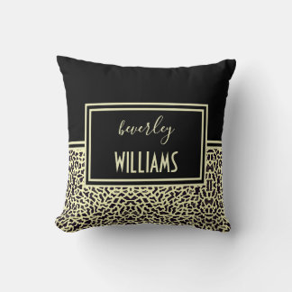 Personalized Black Cream Leopard Throw Pillow
