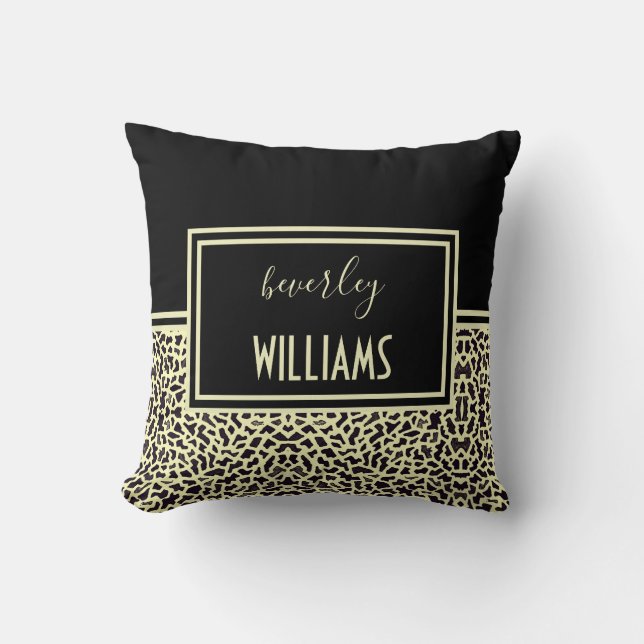 Personalized Black Cream Leopard Throw Pillow (Front)