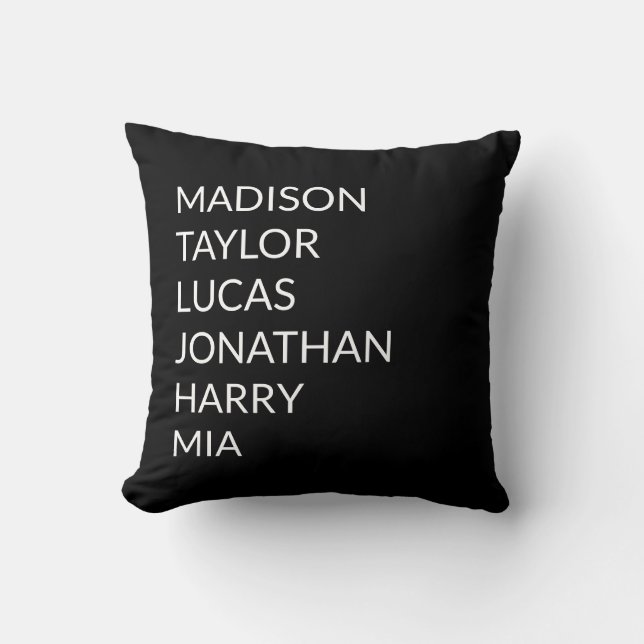 Personalized black custom family names best friend throw pillow (Front)