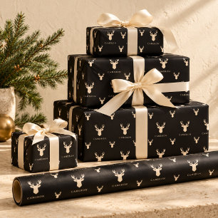 Personalized Black Custom Name Manly Christmas Wrapping Paper