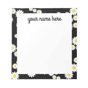Personalized Black Daisy Notepad
