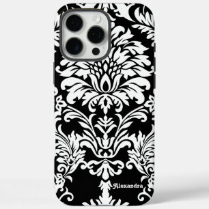 Personalized Black Damask iPhone 16 Pro Max Case