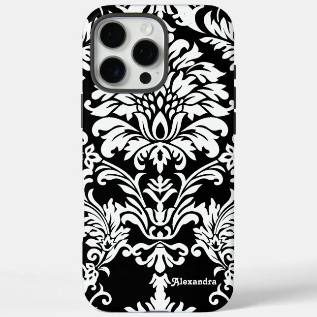 Personalized Black Damask Case-Mate iPhone Case (Back)
