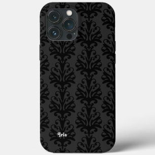 Personalized Black Damask iPhone 13 Pro Max Case