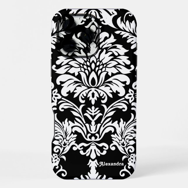 Personalized Black Damask iPhone Case (Back)