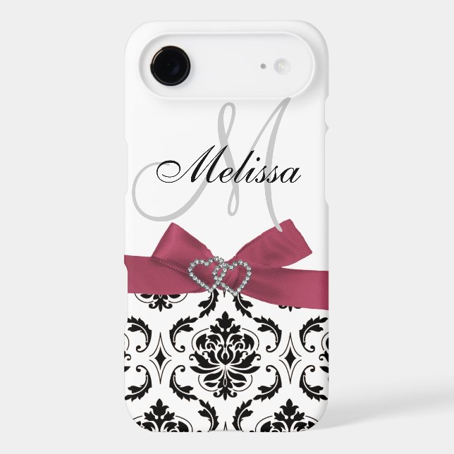 Personalized Black Damask Pink Bow Diamond Hearts Case-Mate Samsung Galaxy Case (Back)