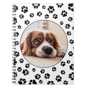 Personalized Black Dog Pawprints Puppy Photo Notebook