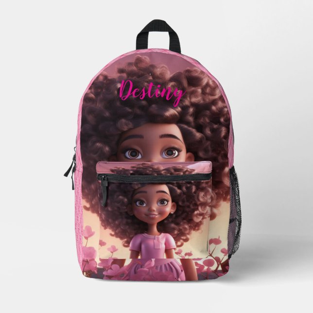 Personalized Black doll plaid  Printed Backpack (Front)