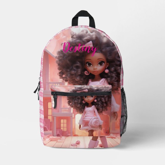 Personalized Black doll plaid  Printed Backpack (Front)