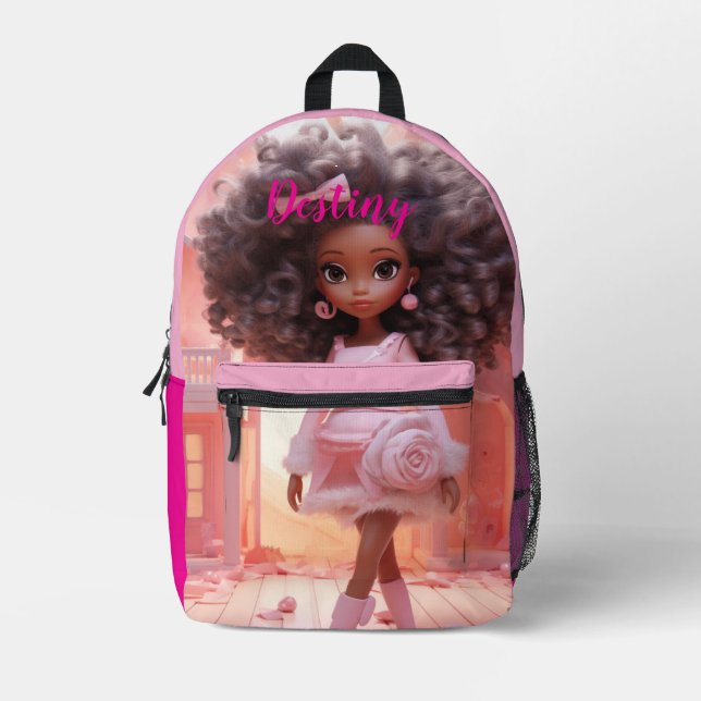 Personalized Black doll plaid  Printed Backpack (Front)