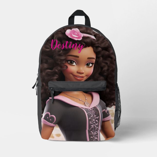 Personalized Black doll Printed Backpack (Front)