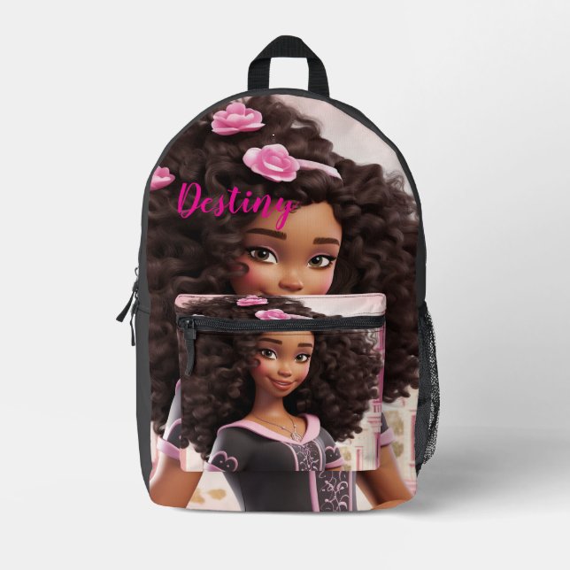 Personalized Black doll Printed Backpack (Front)