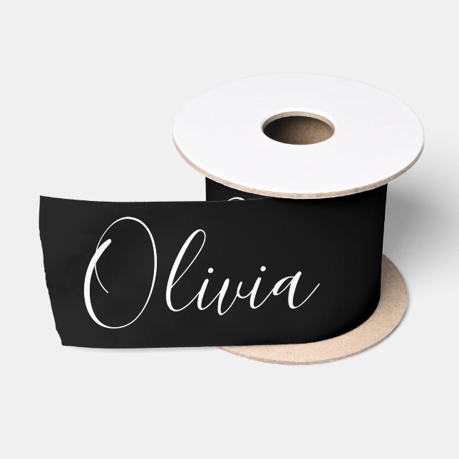 Personalized Black Elegant Name Satin Ribbon (Spool)