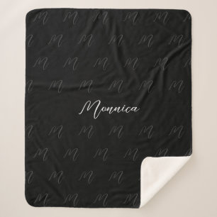 Personalized Black Elegant Script Sherpa Blanket