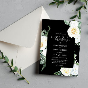 Personalized Black Elegant White Roses Wedding Invitation