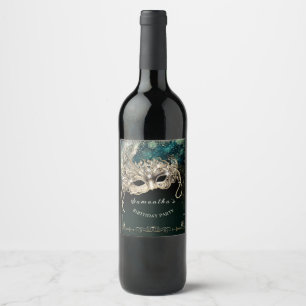 Personalized  Black Emerald Masquerade Party Wine Label