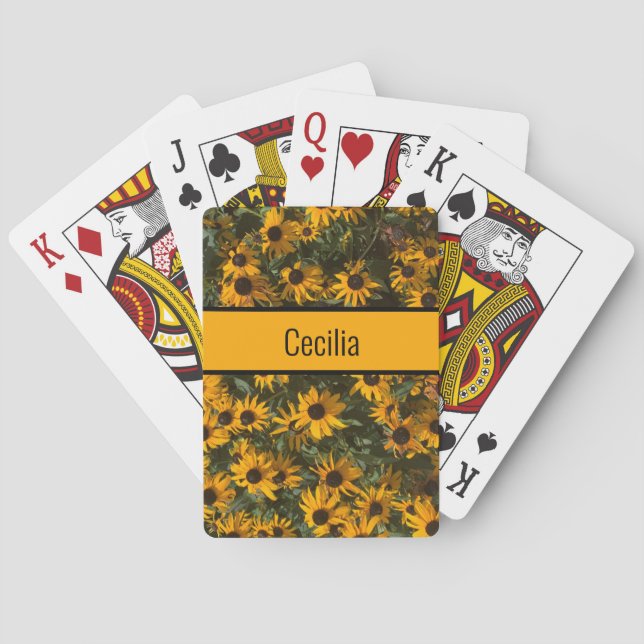Personalized Black eyed Susan's Flowers Floral Playing Cards (Back)