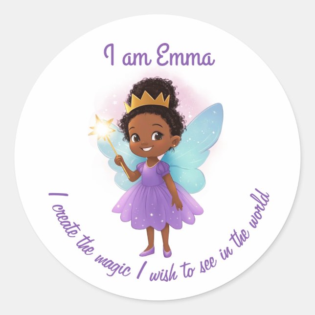 Personalized Black Fairy Girl Stickers (Front)