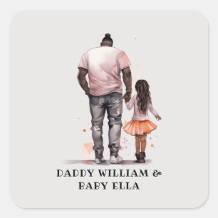 Personalized Black Father and Daughter (4) Square Sticker