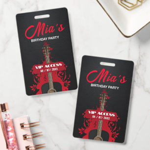 Personalized Black Fibre Guitar VIP Birthday Party Badge