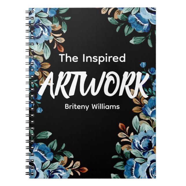 Personalized Black floral Artist Sketchbook Notebook (Front)