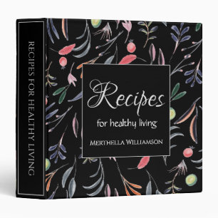 Personalized Black Floral Custom Text RECIPES Binder