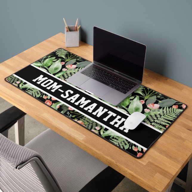 Personalized Black Floral Mom Name Desk Mat (Office 2)