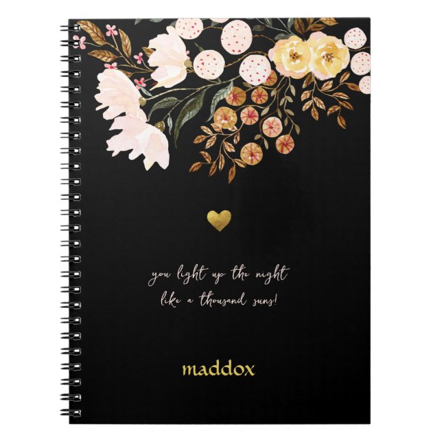 Personalized Black & Floral  Notebook (Front)