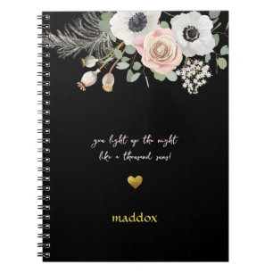 Personalized Black & Floral Pink Notebook