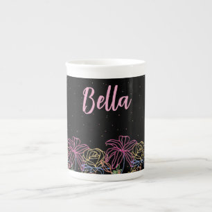 Personalized Black Floral Starry Night Coffee Mug
