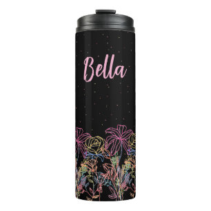 Personalized Black Floral  Starry Night Thumbler  Thermal Tumbler