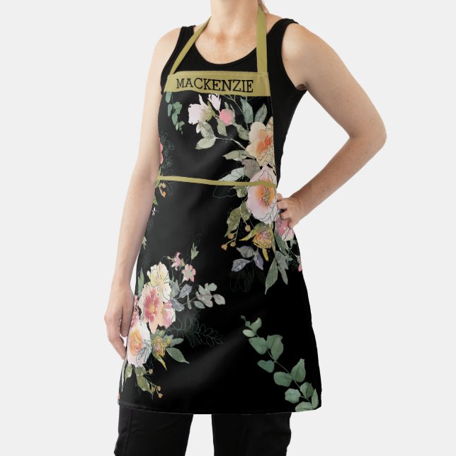 Personalized Black Floral Women's  Apron (Insitu)
