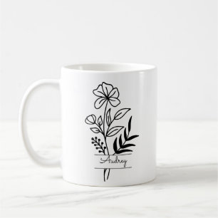 Personalized Black Flower Illustrated With Name Coffee Mug