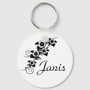 Personalized Black Flower Vine Key Chain
