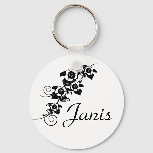 Personalized Black Flower Vine Key Chain (Front)
