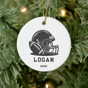 Personalized Black Football Helmet Ornament
