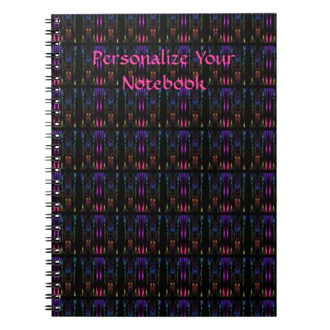 Personalized Black Fractal Mosaic Spiral Notebook (Front)