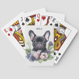 Personalized Black Frenchie Pug Dog Watercolor Playing Cards