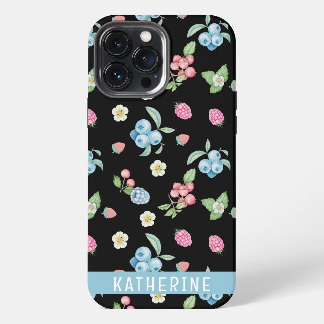Personalized Black Fruit pattern Custom Name iPhone Case (Back)