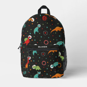 Personalized Black Funny Dinosaur Dino Space Printed Backpack