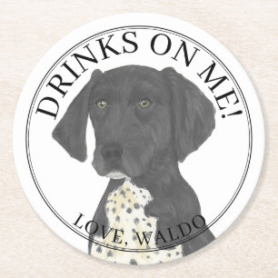 Personalized Black German Shorthaired Pointer Round Paper Coaster
