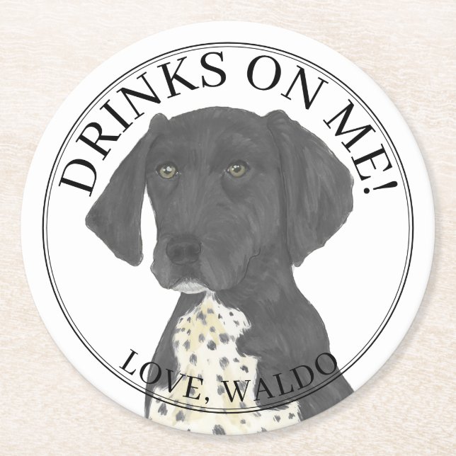 Personalized Black German Shorthaired Pointer Round Paper Coaster (Front)