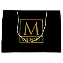 Personalized Black Gift Bag with Initial & Name